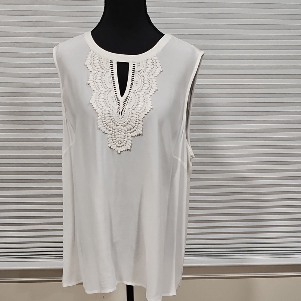 White Sleeveless Embellished Blouse with Bib Collar